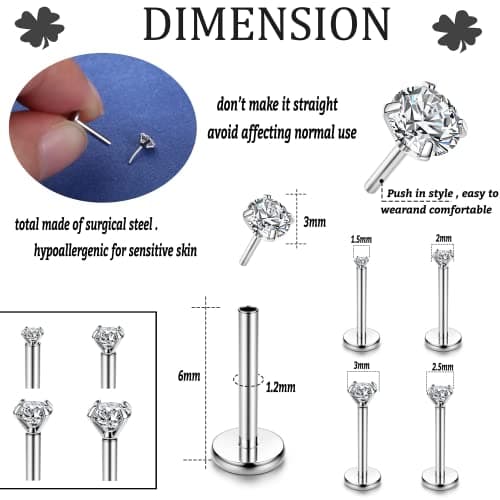 Adramata hypoallergénique acier inoxydable 16G/18G/20G lèvre piercing bijoux Monroe goujon nez oreille piercings chaudro