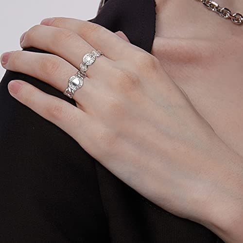 Adramata Acier Inoxydable Bague Femme Modèle Reglable Boho Minimaliste Fleur Coeur Papillon Empilables Argent Recycled 1