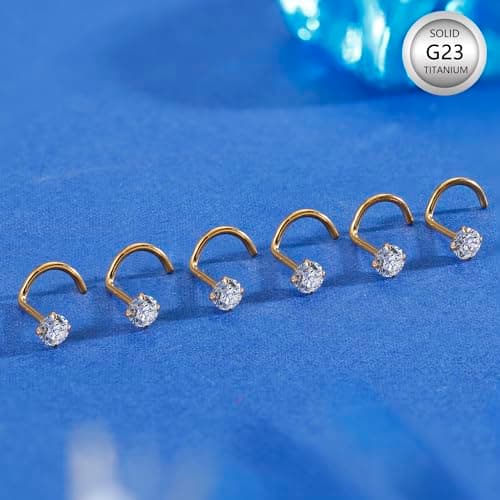 Chriscoco Piercing Nez Titane 6 Pièces Or Argent 18G 20G Cubique Zircone CZ Forme L 3mm
