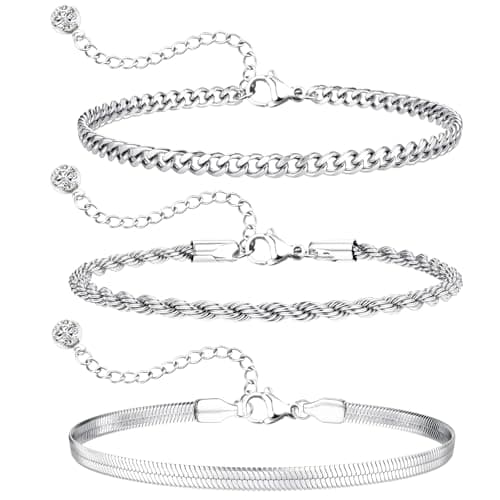Bracelet Argent Aucuu Acier Inoxydable Scintillant pour Femmes Filles, Bracelets Aucuu Acier Inoxydable Ensemble Réglabl