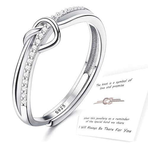 Bague Argent 925 Amour Noeud Réglable Femme Zircone Cubique Fiançailles Promesse Cadeaux Bijoux Femme