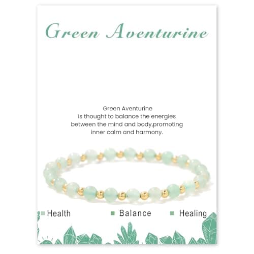 Bracelet Pierre Naturelle Uwiyo Femme 4mm Plqué Or Cristal Anniversaire Fête des Mères Noël — élastique-Aventurine Verte