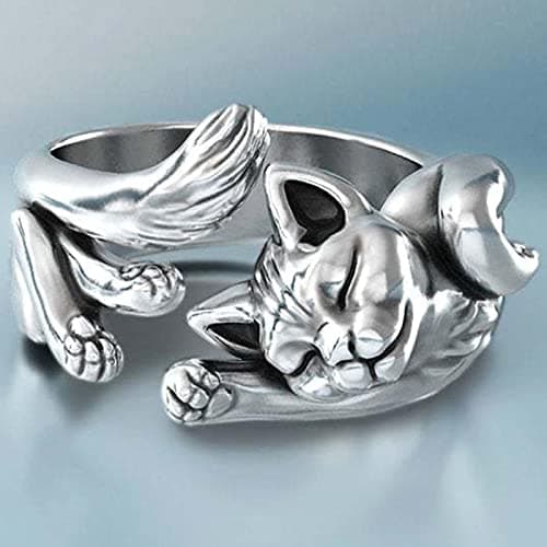 SALAN Nouveau Vintage Mignon Chat Anneaux Femmes Bijoux Anniversaire Cadeau À La Mode Taille Ouverte 925 Bague en Argent