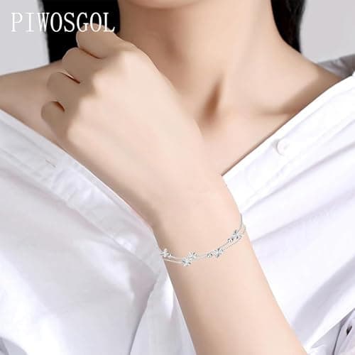Bracelet PIWOSGOL Argent 925 Femme, Boîte Cadeau Inclus, Cadeau Anniversaire et Noël pour Maman, Épouse, Petite Amie