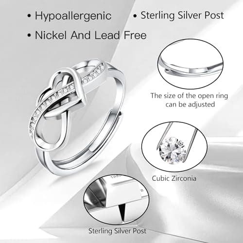 ALEXCRAFT Bague Argent 925 Femme Élégante et Hypoallergénique, Bague Infini Zircone Réglable pour Fille, Mère et Copine