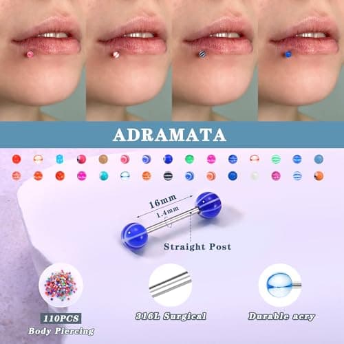Adramata Bijoux de Piercage Femme et Fille - Mamelon, Téton, Barbell 16mm - Acier Inoxydable 316L Recycled Claim Standar