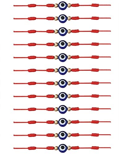 Adramata 12 Pcs Mauvais Œil Hamsa Chakra Bracelets Réglables pour Femme et Homme Ports Bonheur Bijoux Turquoise Rouge No