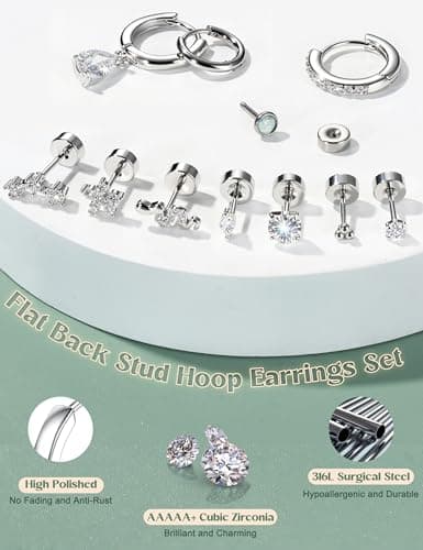 Adramata Acier Inoxydable Boucles d'Oreilles Femme Piercings Oreille Or Argent 16Pcs Helix Conch Tragus Cartilage Soldes