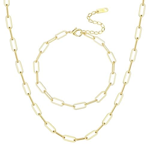 Colliers et bracelet acier inoxydable plaqué or 18k bijoux femme empilable recyclé — Or