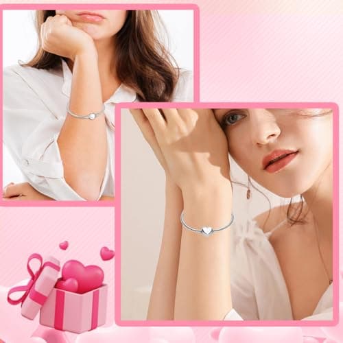 Bracelet VBKITW pour Femme Charms Cœur en Argent Meilleur Cadeau Fête des Mères et Saint-Valentinavec Sac Flanelle