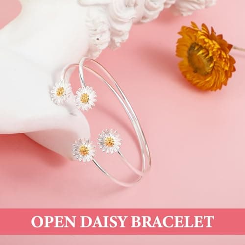 Bracelet Abeillo en argent 925 ajustable motif marguerite femme cadeau Saint-Valentin Anneau nouvel an diplôme