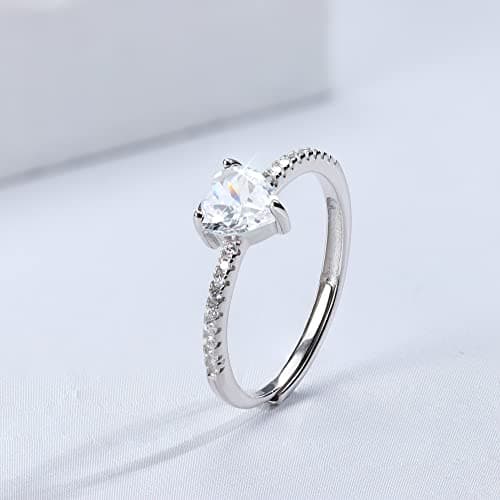 JeweBella Bague Femme Argent 925 Zirconium Élégant Coeur Reglable Amitié Fiançailles Mariage Alliance Anniversaire Bijou