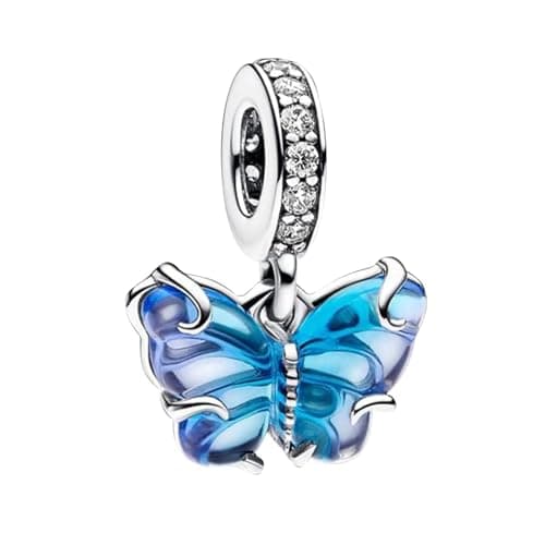 Amuefer 925 argent charms bracelet collier pendentif perles charmé papillons, amour, cadeaux pour mère anniversaire, tor — B-Farfalla Blu