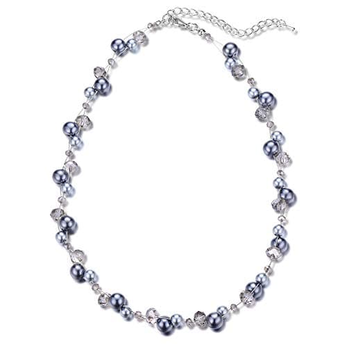F LU AUTOMNE Collier Perle et Cristal Femme Argent Bijoux Bohème Cadeau Fête Mères — Gris