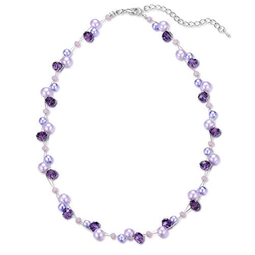 F LU AUTOMNE Collier Perle et Cristal Femme Argent Bijoux Bohème Cadeau Fête Mères — Violet