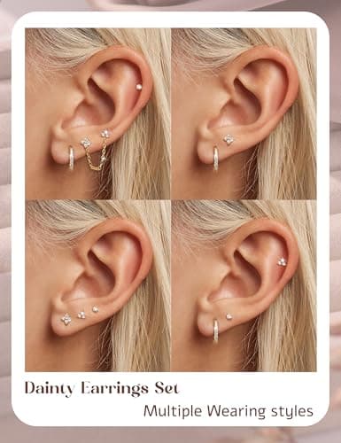 Adramata Boucles d'Oreilles Argent 925 Plaquées Or 14 Carats pour Femme Piercings Oreille Cartilage Tragus Helix Or/Arge