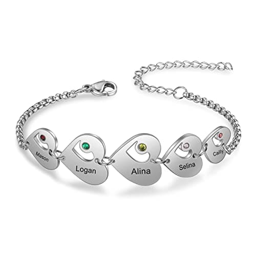 Bracelet Personnalisé Lorajewel Coeur Femme Prenoms Stone Bijoux Noël Saint-Valentin Cadeaux Mères Filles — 5 Coeur