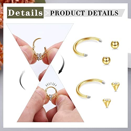 Adramata - Nez Anneaux Piercing pour Femmes | Aç smellurgical 12pcs 16G Tragus Conch Helix Septum Daith Boucles d'oreill