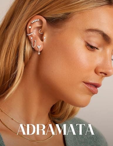 Adramata Piercing Oreille Acier Inoxydable Boucles d'Oreilles Femme Or Argent Creoles Petits Piercings avec Breloques St