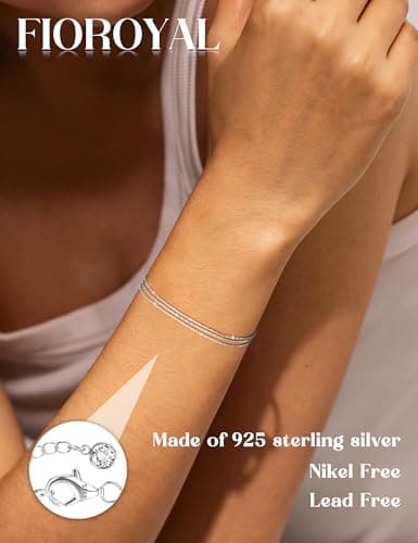 FIOROYAL - Bijoux Bracelet Argent Sterling 925 Reglable pour Femme - Cadeau Tendance pour Filles - Perles Empilable Trip