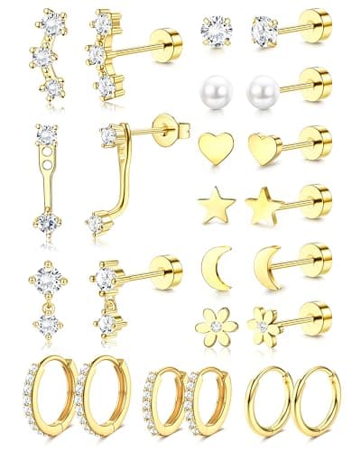 Adramata Piercings Or Acier Inoxydable Boucles d'Oreilles Femmes Scène Piercing Hypoallergénique — Or