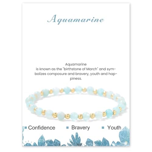 Bracelet Pierre Naturelle Uwiyo Femme 4mm Plqué Or Cristal Anniversaire Fête des Mères Noël — élastique-Aguamarine