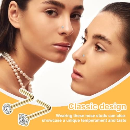 IKOPFLN Piercings Nez 8 Pièces Acier Chirurgical 316L 2 mm Zircone Cubique Or Piercings de Nez Bijoux