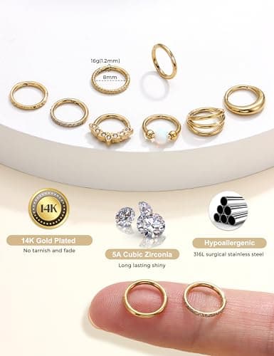 Adramata Piercings hypoallergéniques Acier Chirurgical Bijoux Nez Or/Argent - Pour Piercings Lèvre, Cartilage, Oreille (