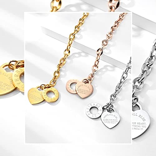 Emibele Bracelet en Forme de Cœur Exquis pour Femmes, Bijoux en Acier Inoxydable Filigrané, Chaîne Gravable avec Fermetu