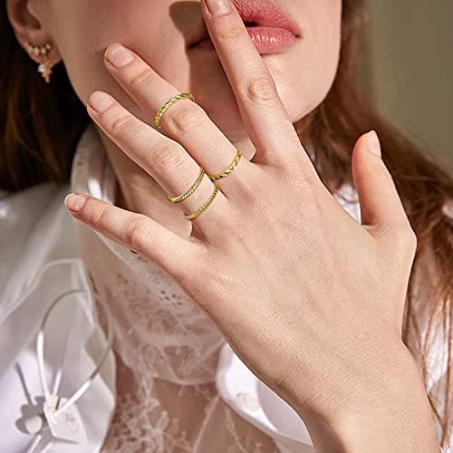 Adramata 8 Pcs Bagues Réglables Or Plaqué 14K Femme Homme Empilables Épais et Mince
