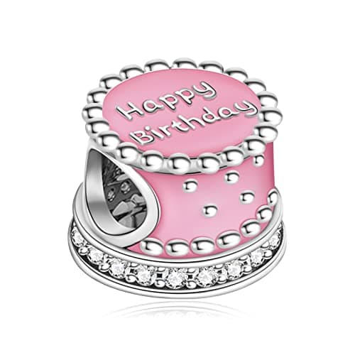 Amuefer 925 argent charms bracelet collier pendentif perles charmé papillons, amour, cadeaux pour mère anniversaire, tor — E-Torta di compleanno rosa