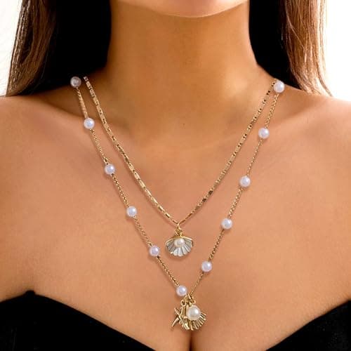 YUEXNKO Collier de Coquillage Doré pour Femme en Or, Ensemble d'Été Bijoux Bohèmes, Collier Pearlisé Coasttworzyć
 nrw