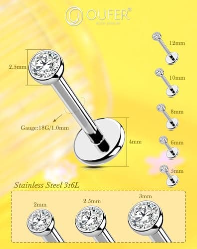 OUFER Perçage Auricolaire Sans Filetage pour Femme - 18G/20G 2PCS Anneaux Transparent 316L Acier Inoxydable Piercing Nez