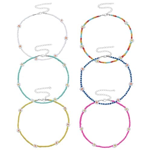 WUSJCOYF Collane Estive Donna Boho - Perline Colorate Regolabili, Girocolli Man mano Fatti per Feste e Ragazze Adolescen