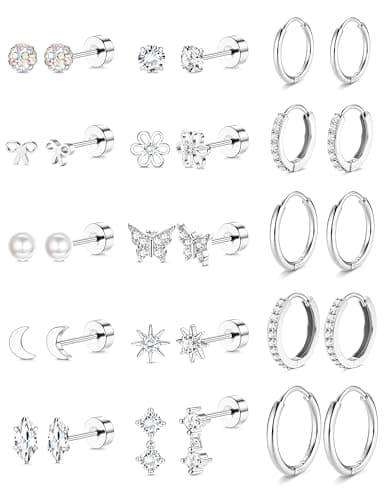 Adramata Piercings Acier Inoxydable Boucles d'Oreilles Femme Hypoallergéniques Perle Papillon Filles Creoles Helix Pierc — Argent