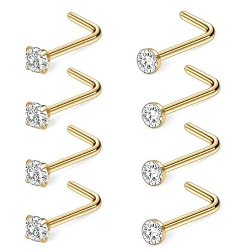 IKOPFLN Piercings Nez 8 Pièces Acier Chirurgical 316L 2 mm Zircone Cubique Or Piercings de Nez Bijoux