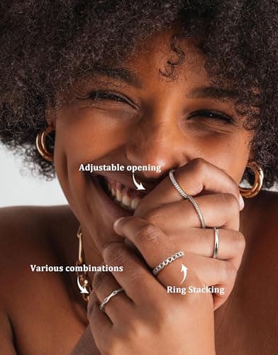 Adramata Or Bague Femme Reglable 14K Plaqué Minimale Empilable Argent/Or Recycled 5Pcs Ensemble Ouvert pour Fille