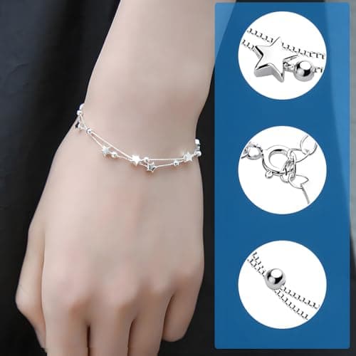 LuLiyLdJ Étoile Bracelets Argent Massif Meilleure D'amitié pour Femmes Cadeau d'Anniversaire_Reglable_1Piec