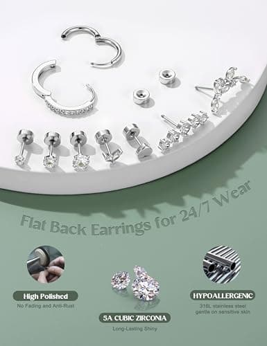 Adramata Boucles d'Oreilles Femme Or Argent Hypoallergéniques Acier Inoxydable Créoles Petites Conch Cartilage Tragus He