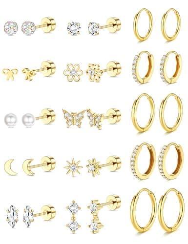 Adramata Piercings Acier Inoxydable Boucles d'Oreilles Femme Hypoallergéniques Perle Papillon Filles Creoles Helix Pierc