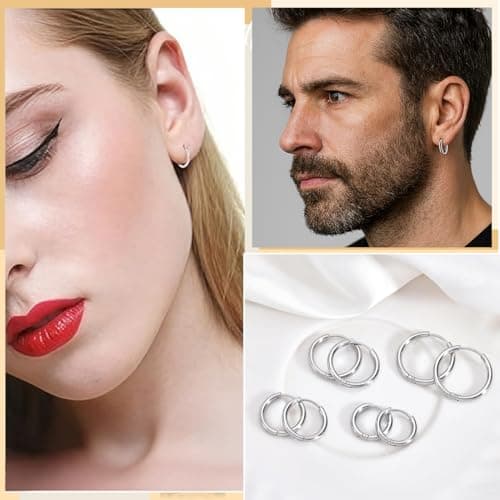 Clyhon 4 Paires Acier Inoxydable Boucles d’Oreilles Anneau Homme Femme Boucles d Oreilles Créole, Grande Référence en Ac