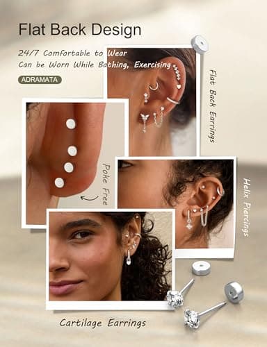 Adramata Piercing Oreille Acier Inoxydable Boucles d'Oreilles Femme Or Argent Creoles Petits Piercings avec Breloques St