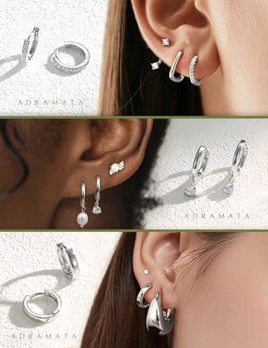 Adramata 9 Pièces Boucles d'Oreilles Femme Or 14K Plaquées Argent Clous Pendantes Helix Piercing Recycled Élégantes Stan