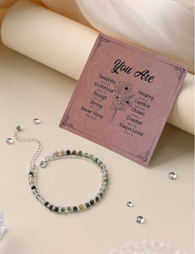Bracelet Pierre Naturelle Femme Argent 925 Ajustable Empilable Or/Argent pour Cadeau Femme