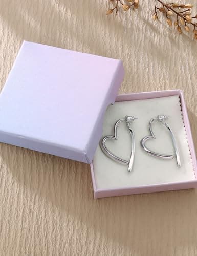 Adramata Boucles d'Oreilles Femme Argent 925 et Or Plaquées 14K Créoles en Forme de Cœur Boucles d'Oreilles Pendantes Fa