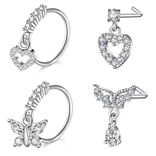 Mayhoop Piercing Nez en Acier Chirurgical pour Femme et Homme - Coeur Fleur Papillon Ramure - 20G - Disponible en Argent — Argent Style A