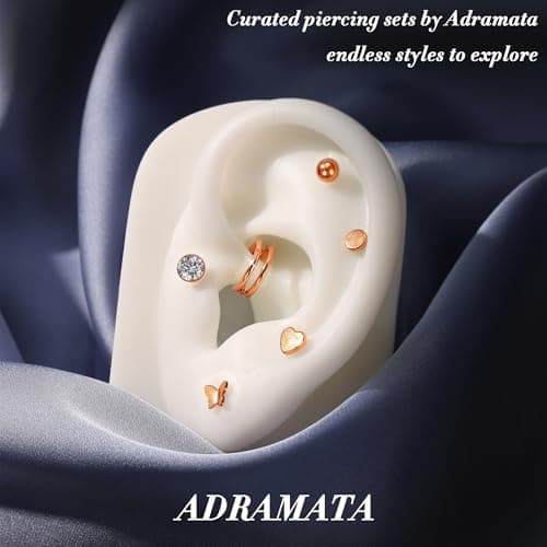 Adramata hypoallergénique Piercing oreille conch cartilage G23 Titane Labret à filetage interne 6/8/10MM (Or/Argent) 3 p
