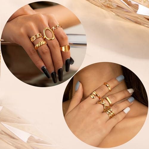 Diamday 10 Pièce Bague Femme Or 14K Acier Inoxydable Épais Dôme Tressé Empilable pour Articulations et Pouce Mode Visa M