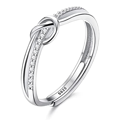 JeweBella Bagues Femme Élégantes en Argent 925 et OrRose, Bague Reglable Zircone Cubique Amiée Fiançailles Mariage Conso