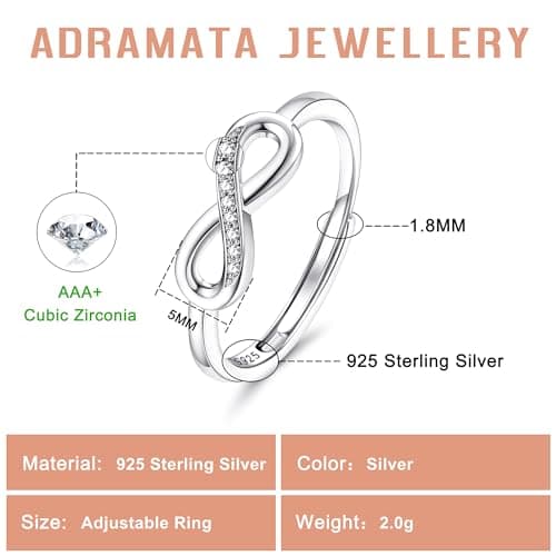 Adramata Bague Argent 925 Femme Recycled Empilables Mariage Empilables Bague Promesse Femme Argent 925 Recycled